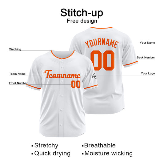 Benutzerdefinierte Authentisch Baseball-Trikot Weiß-Orange