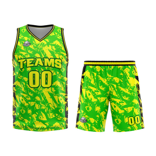 Benutzerdefinierter Grün Gelb Basketball Jersey Uniform Anzug gedruckt Ihr Logo Name Nummer