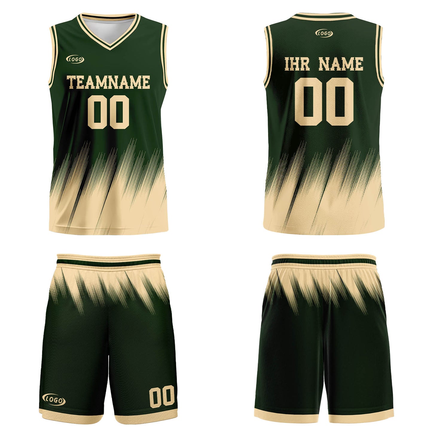 Benutzerdefinierter Olivgrün Creme Basketball Jersey Uniform Anzug gedruckt Ihr Logo Name Nummer