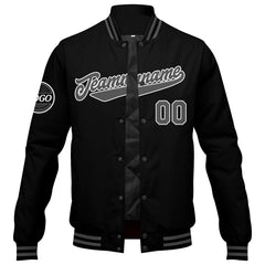 Benutzerdefinierte Verlauf Varsity-Jacke. Letterman-Jacke Schwarz Grau