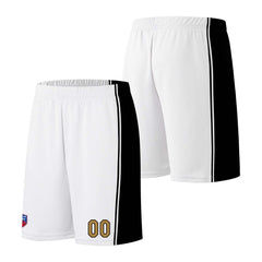 Individuelle Basketball-Jersey-Shorts für Männer und Frauen. Gestickter und gedruckter Name, Nummer und Logo Weiß