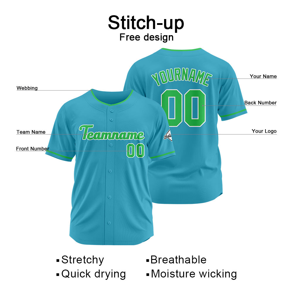 Benutzerdefinierte Authentisch Baseball-Trikot Hellblau-Grün