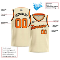 Benutzerdefinierte Authentisch  Basketball Trikot Creme-Orange-Schwarz