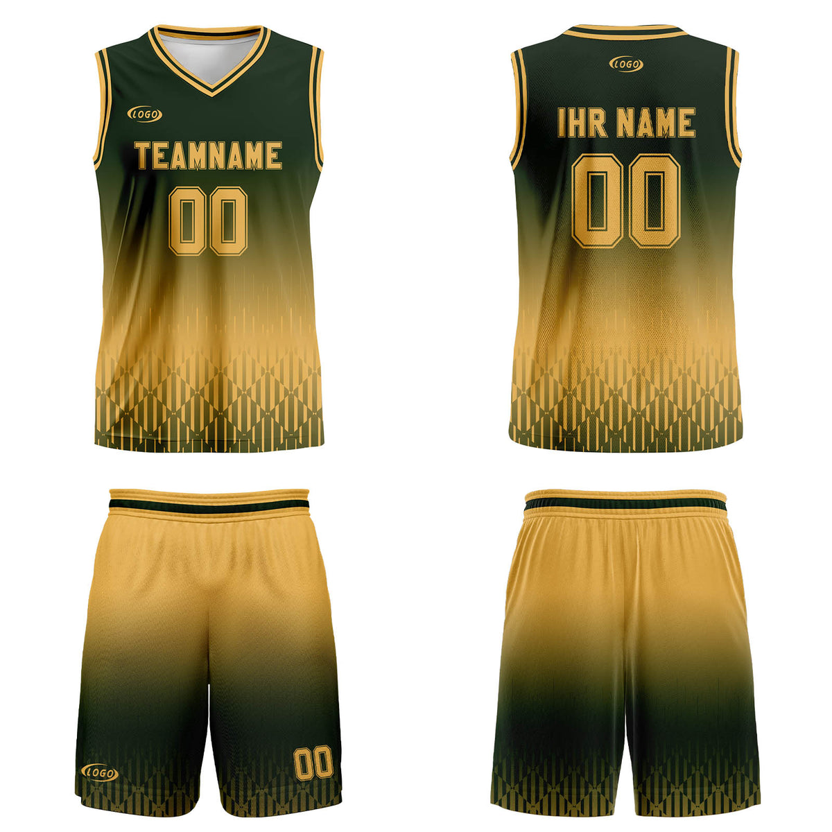 Benutzerdefinierter Olivgrün Hellbraun Farbverlauf Basketball Jersey Uniform Anzug gedruckt Ihr Logo Name Nummer