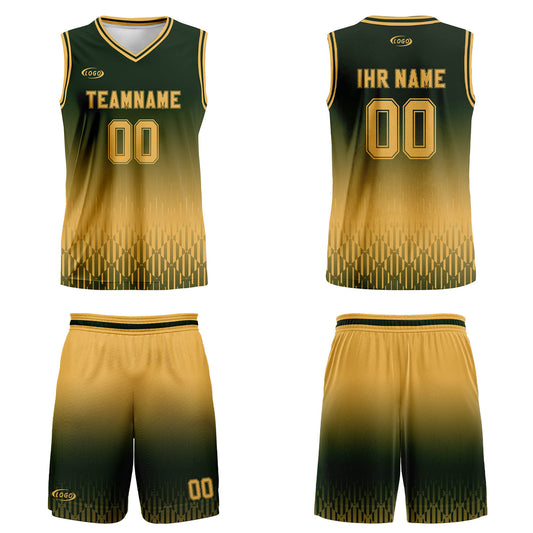 Benutzerdefinierter Olivgrün Hellbraun Farbverlauf Basketball Jersey Uniform Anzug gedruckt Ihr Logo Name Nummer