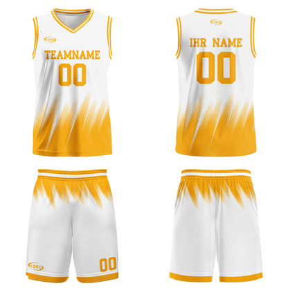 Benutzerdefinierter Weiß Gelb Basketball Jersey Uniform Anzug gedruckt Ihr Logo Name Nummer
