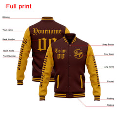 Benutzerdefinierte Varsity-Jacke. Letterman-Jacke für Männer, Frauen und Jugendliche Burgund Gold