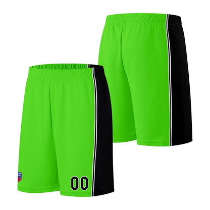 Individuelle Basketball-Jersey-Shorts für Männer und Frauen. Gestickter und gedruckter Name, Nummer und Logo Neongrün