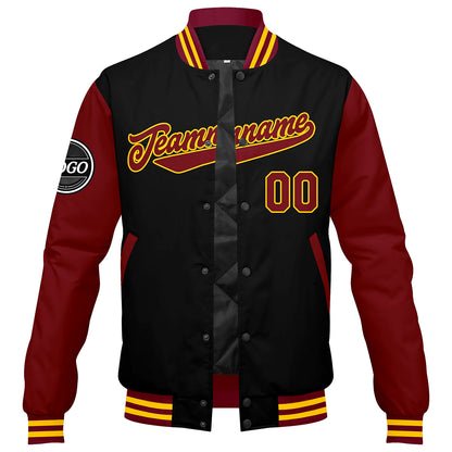 Benutzerdefinierte Verlauf Varsity-Jacke. Letterman-Jacke Karminrot Schwarz Gelb