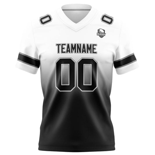Benutzerdefinierte Weiß & Schwarz Gradient Fußball Trikots Personalisierter Name Nummer Logo