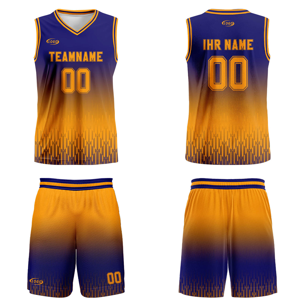 Benutzerdefinierter Blau Gelb Farbverlauf Basketball Jersey Uniform Anzug gedruckt Ihr Logo Name Nummer