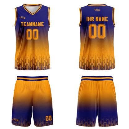 Benutzerdefinierter Blau Gelb Farbverlauf Basketball Jersey Uniform Anzug gedruckt Ihr Logo Name Nummer