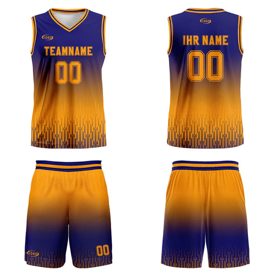 Benutzerdefinierter Blau Gelb Farbverlauf Basketball Jersey Uniform Anzug gedruckt Ihr Logo Name Nummer