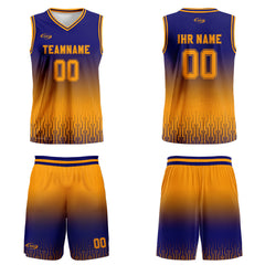 Benutzerdefinierter Blau Gelb Farbverlauf Basketball Jersey Uniform Anzug gedruckt Ihr Logo Name Nummer