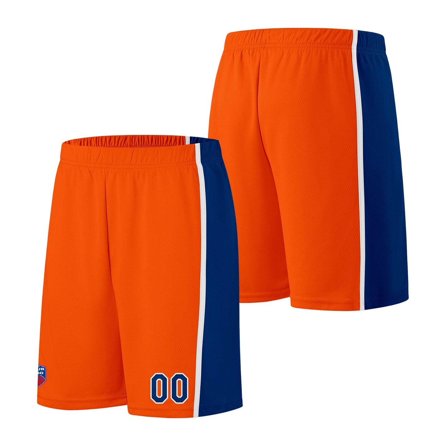 Individuelle Basketball-Jersey-Shorts für Männer und Frauen. Gestickter und gedruckter Name, Nummer und Logo Orange