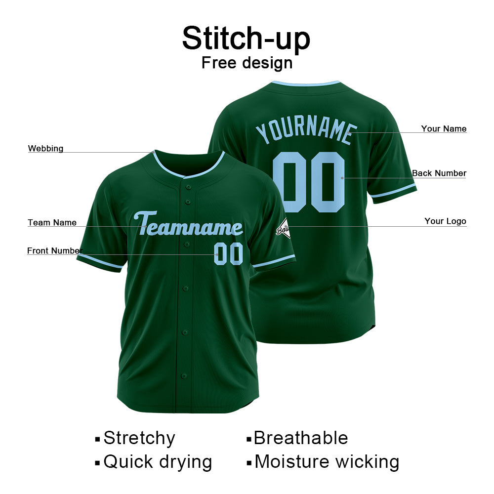 Benutzerdefinierte Authentisch Baseball-Trikot Dunkelgrün-Hellblau