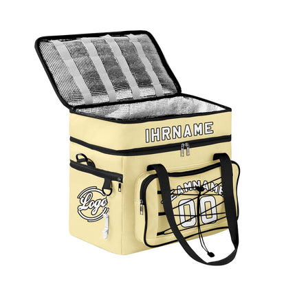 Maßgeschickerte Gelb Schwarz vollflächig bedruckte isolierte Kühltasche mit Doppelwand Wasserdichte 600D Oxford Picknick-Tragetasche für Teamevents & Outdoor-Grillen