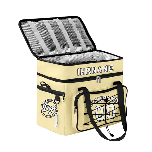 Maßgeschickerte Gelb Schwarz vollflächig bedruckte isolierte Kühltasche mit Doppelwand Wasserdichte 600D Oxford Picknick-Tragetasche für Teamevents & Outdoor-Grillen