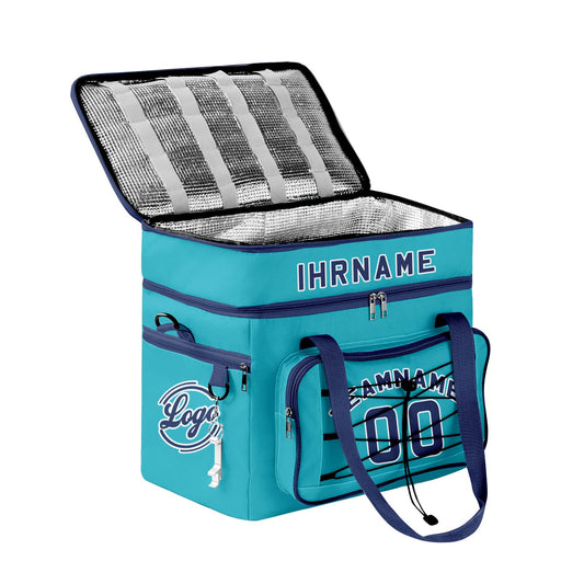 Maßgeschickerte Cyan Blau vollflächig bedruckte isolierte Kühltasche mit Doppelwand Wasserdichte 600D Oxford Picknick-Tragetasche für Teamevents & Outdoor-Grillen