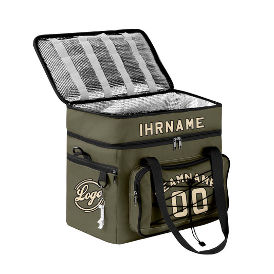 Maßgeschickerte Armeegrün Schwarz vollflächig bedruckte isolierte Kühltasche mit Doppelwand Wasserdichte 600D Oxford Picknick-Tragetasche für Teamevents & Outdoor-Grillen