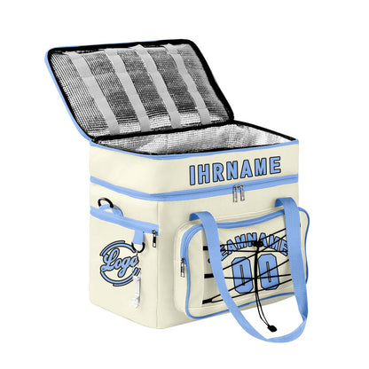 Maßgeschickerte Cremablau vollflächig bedruckte isolierte Kühltasche mit Doppelwand Wasserdichte 600D Oxford Picknick-Tragetasche für Teamevents & Outdoor-Grillen