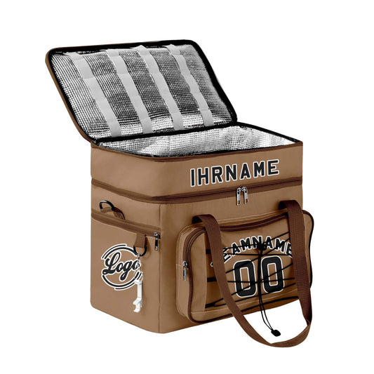 Maßgeschickerte Braun Schwarz vollflächig bedruckte isolierte Kühltasche mit Doppelwand Wasserdichte 600D Oxford Picknick-Tragetasche für Teamevents & Outdoor-Grillen