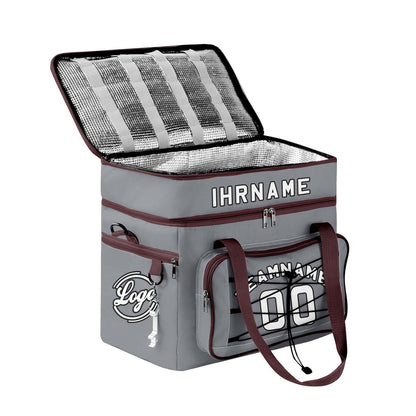 Maßgeschickerte Grau Braun vollflächig bedruckte isolierte Kühltasche mit Doppelwand Wasserdichte 600D Oxford Picknick-Tragetasche für Teamevents & Outdoor-Grillen