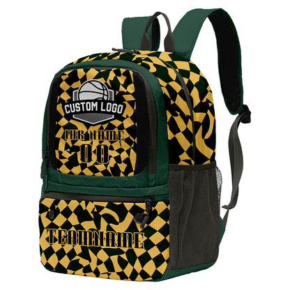 Personalisierter Basketball - und Fußballrucksack in Olivgrün und Gold mit Spielernamen & Nummern und Teamlogo #BP-0919-0022