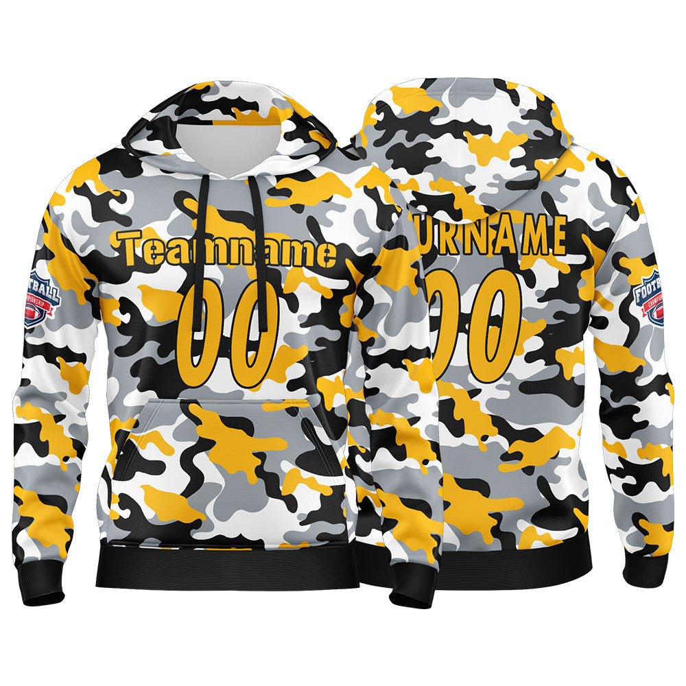 Benutzerdefinierter Sweatshirt-Hoodie für Mann, Frau, Mädchen, Junge. Drucken Sie Ihr Logo, Ihren Namen und Ihre Nummer Gelb Schwarz