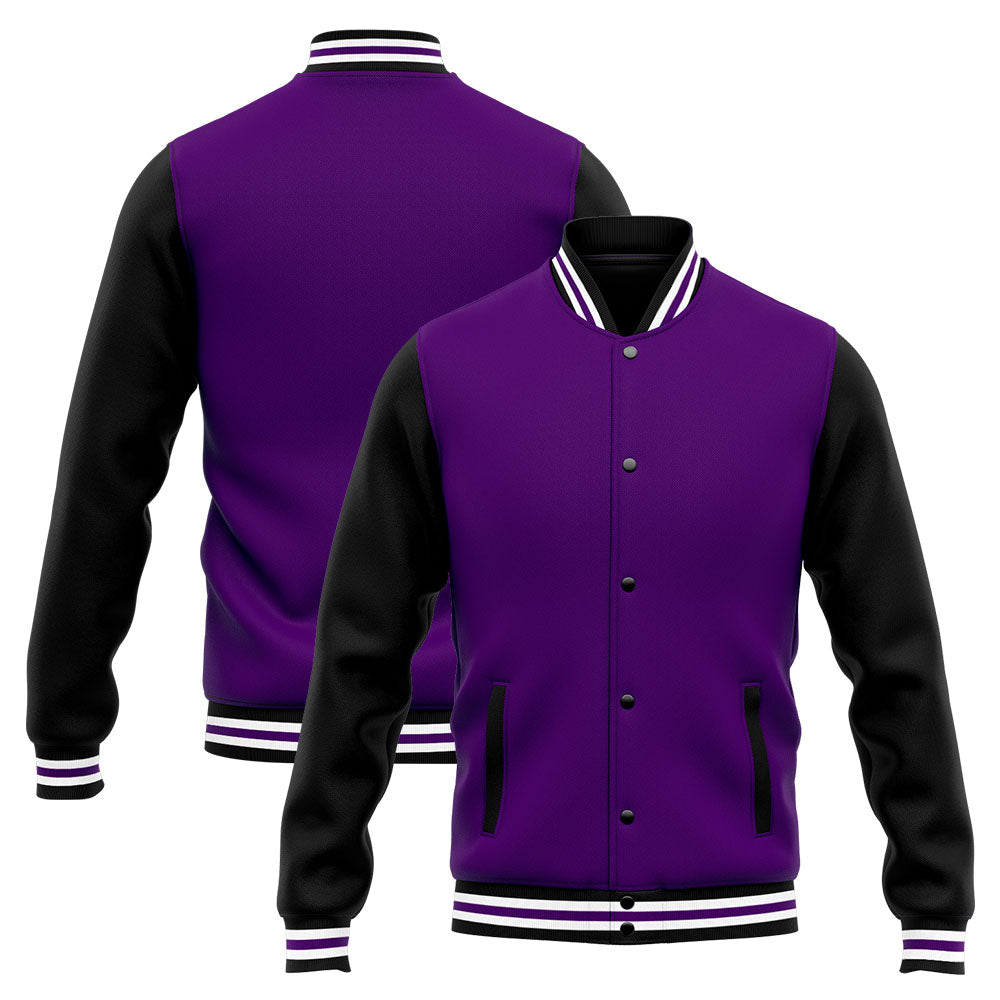 Benutzerdefinierte Varsity-Jacke. Letterman-Jacke für Männer, Frauen und Jugendliche Lila Schwarz