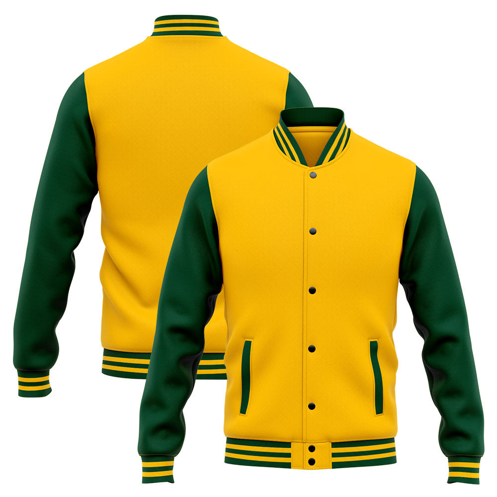 Benutzerdefinierte Varsity-Jacke. Letterman-Jacke für Männer, Frauen und Jugendliche Grün Gelb