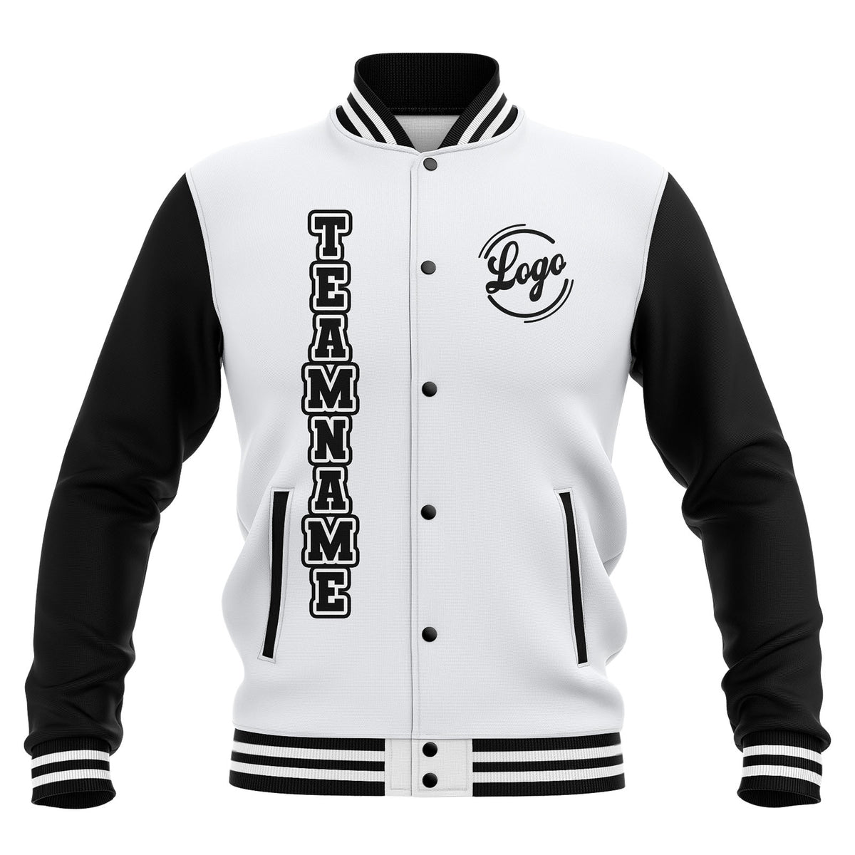 Benutzerdefiniert Schwarz Weiß Wasserdichte Varsity Jacken Personalisiert genäht Name Nummer Logo zu Letterman Jacken