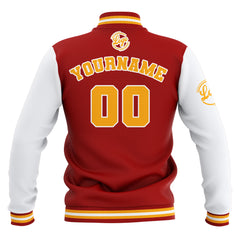 Benutzerdefiniert Rot Weiß Gelb Wasserdichte Varsity Jacken Personalisiert genäht Name Nummer Logo zu Letterman Jacken