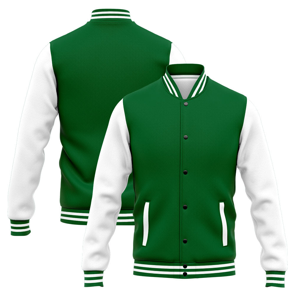 Benutzerdefinierte Varsity-Jacke. Letterman-Jacke für Männer, Frauen und Jugendliche Grün Weiß