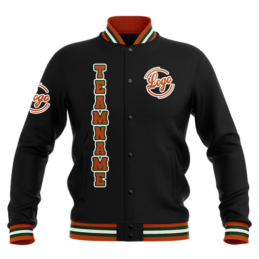 Benutzerdefiniert  Schwarz Orange Grün Wasserdichte Varsity Jacken Personalisiert genäht Name Nummer Logo zu Letterman Jacken