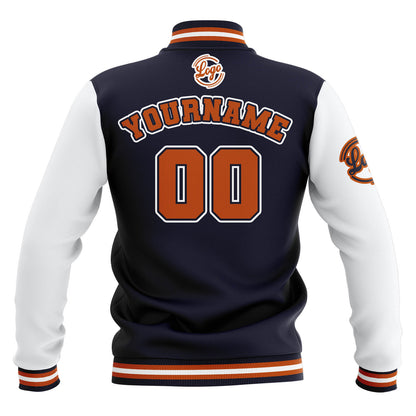 Benutzerdefiniert Marine Weiß Orange Wasserdichte Varsity Jacken Personalisiert genäht Name Nummer Logo zu Letterman Jacken
