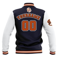 Benutzerdefiniert Marine Weiß Orange Wasserdichte Varsity Jacken Personalisiert genäht Name Nummer Logo zu Letterman Jacken