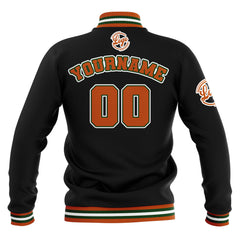 Benutzerdefiniert  Schwarz Orange Grün Wasserdichte Varsity Jacken Personalisiert genäht Name Nummer Logo zu Letterman Jacken