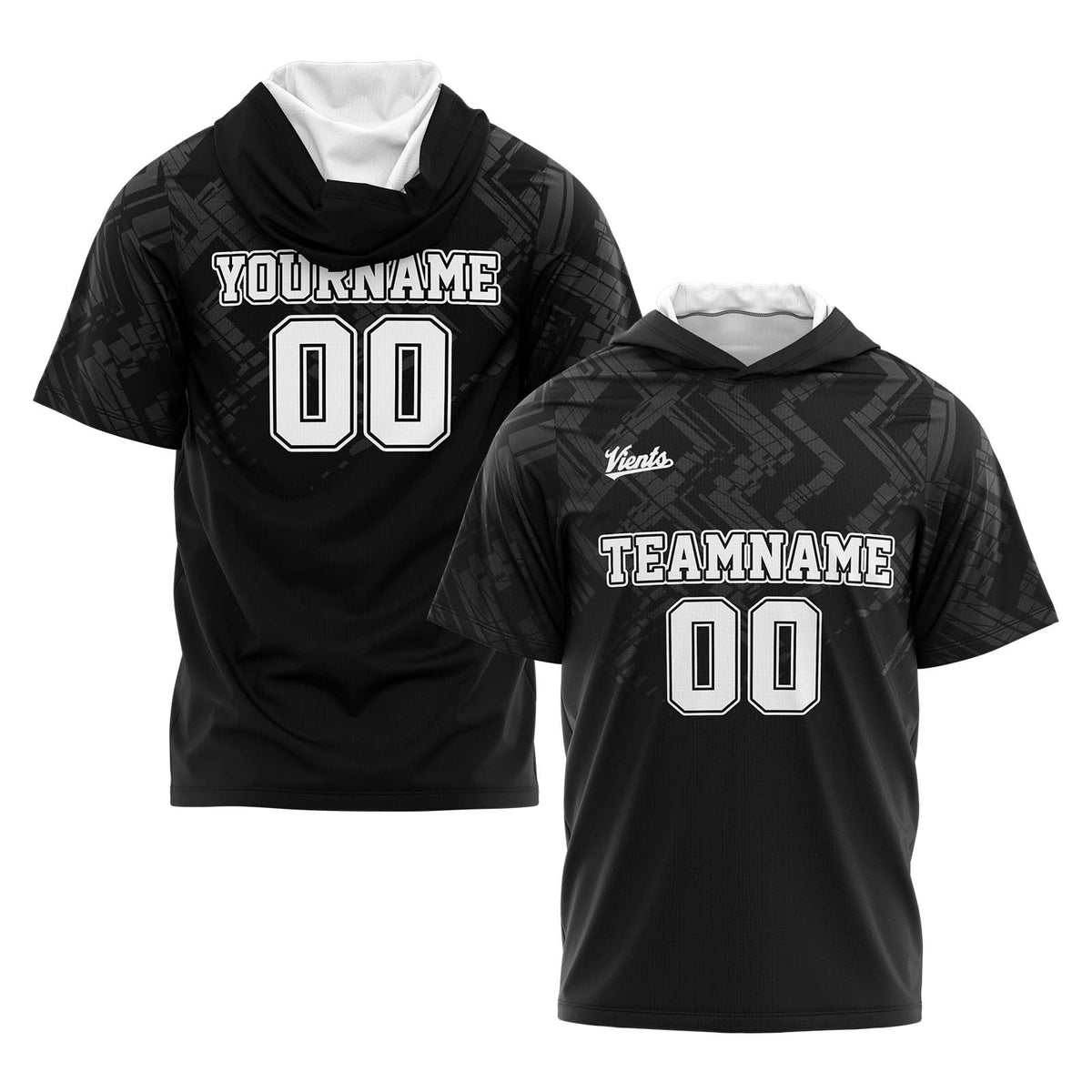 Benutzerdefinierte Grau Schwarz Kurzarm-Kapuzenpullover für Männer Frauen Hemden mit Kapuzen gedruckt Name Logo