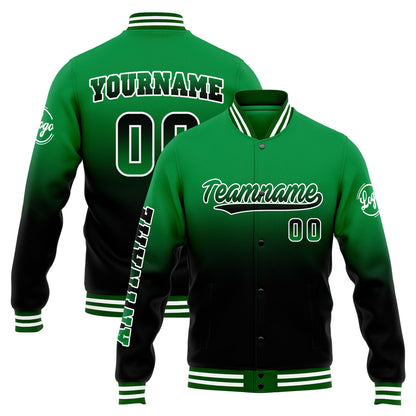 Benutzerdefinierte Verlauf Varsity-Jacke. Letterman-Jacke Grün Schwarz