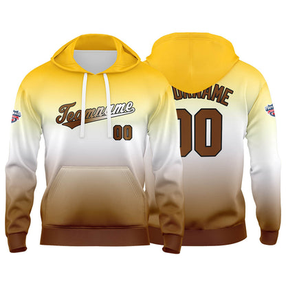 Benutzerdefinierter Verlauf Hoodie für Mann, Frau, Mädchen, Junge. Drucken Sie Ihr Logo, Ihren Namen und Ihre Nummer Gelb Weiß