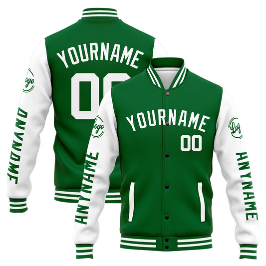 Benutzerdefinierte Varsity-Jacke. Letterman-Jacke für Männer, Frauen und Jugendliche Grün Weiß