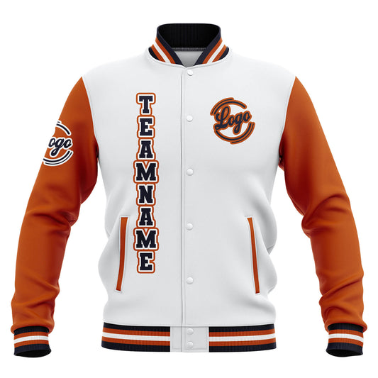 Benutzerdefiniert Weiß Orange Marine Wasserdichte Varsity Jacken Personalisiert genäht Name Nummer Logo zu Letterman Jacken