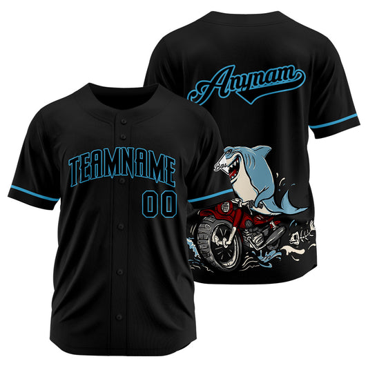 Benutzerdefinierte Baseball Jersey Personalisierte Baseball Shirt genäht und Druck Motorhai - Schwarz