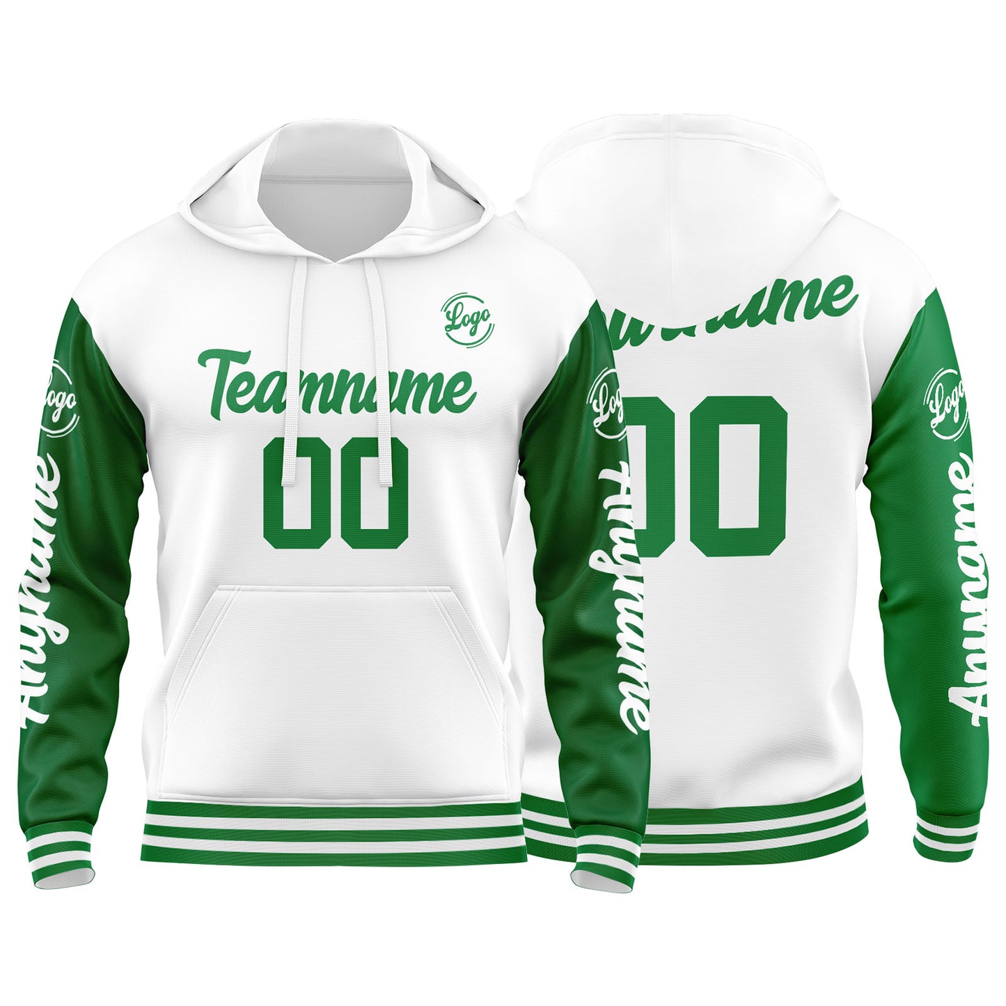 Benutzerdefinierter Grün Weiß Hoodie für Mann, Frau, Mädchen, Junge. Drucken Sie Ihr Logo, Ihren Namen und Ihre Nummer