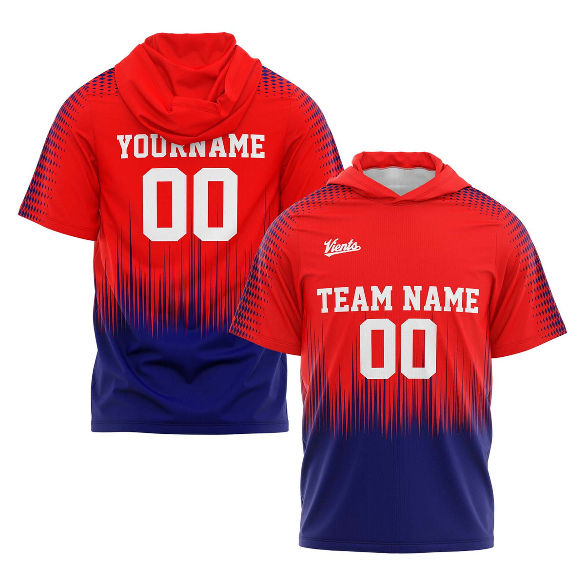 Benutzerdefinierte Rot Marine Kurzarm-Kapuzenpullover für Männer Frauen Hemden mit Kapuzen gedruckt Name Logo