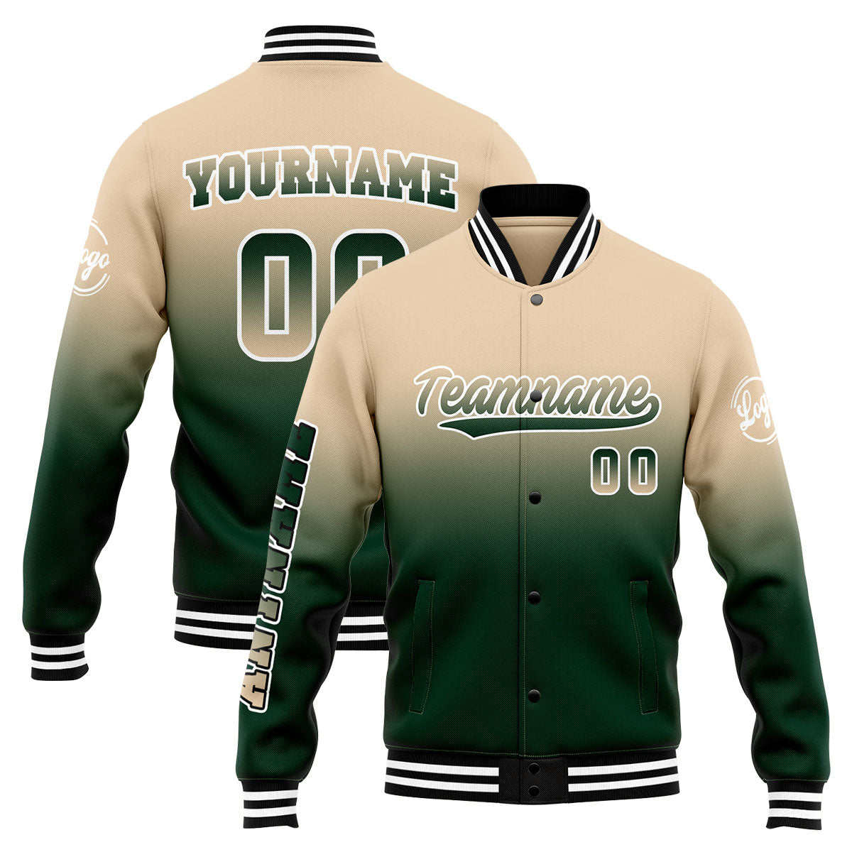 Benutzerdefinierte Verlauf Varsity-Jacke. Letterman-Jacke Khaki Dunkelgrün