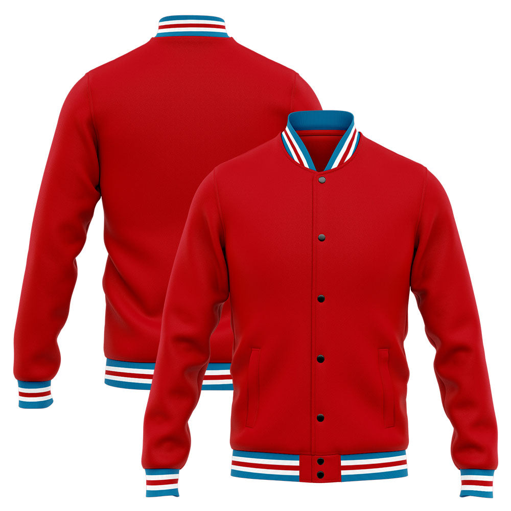Benutzerdefinierte Varsity-Jacke. Letterman-Jacke für Männer, Frauen und Jugendliche Blau Rot