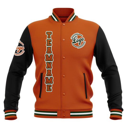 Benutzerdefiniert  Schwarz Orange Grün Wasserdichte Varsity Jacken Personalisiert genäht Name Nummer Logo zu Letterman Jacken