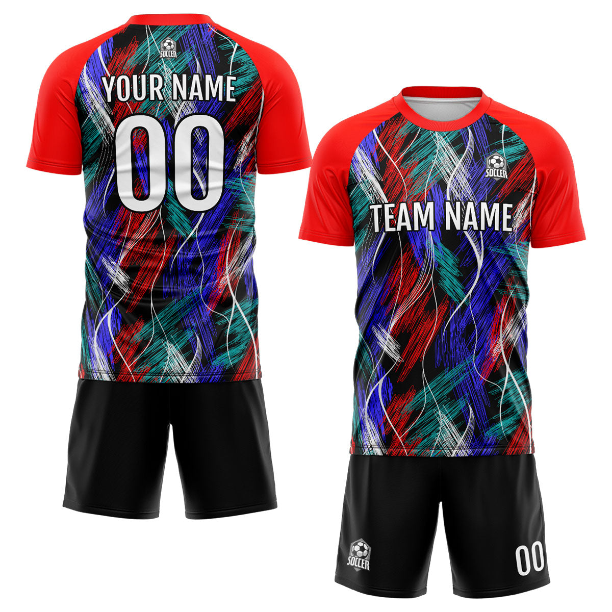 Benutzerdefinierte Schwarz Rot Fußball Trikots für Männer Frauen Personalisierte Fußball Uniformen für Erwachsene und Kind